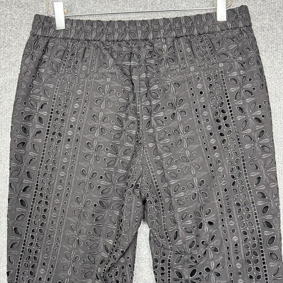 J Crew Pants Womens 8 Black Eyelet Crop Pull On Drawstring Lined High Rise Beach - Picture 5 of 16